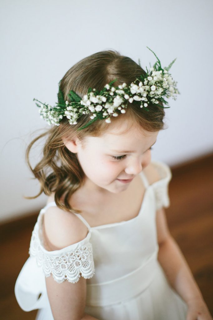 Flower girl halo featuring baby's breath
