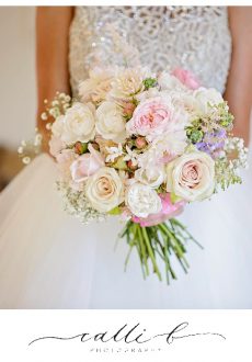 pretty pastel wedding bouquet featuring dahlias