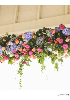 Bright hanging strucutre featuring roses